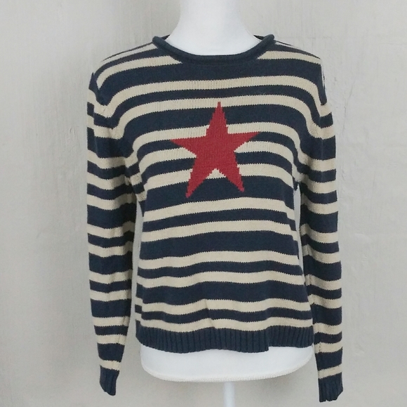 Christopher & Banks Sweaters - Christopher & Banks Blue Beige Striped Sweater